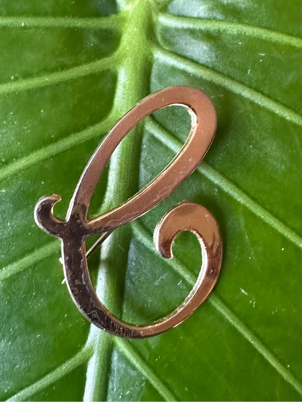 Script Letter 'E' Pin Brooch in Shiny Gold Tone